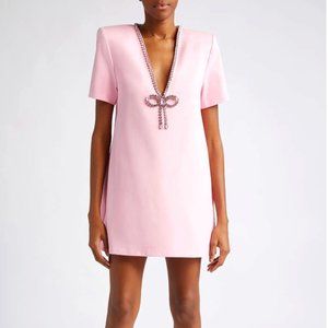 NWT AREA CRYSTAL BOW T-SHIRT DRESS IN PALE PINK SIZE M